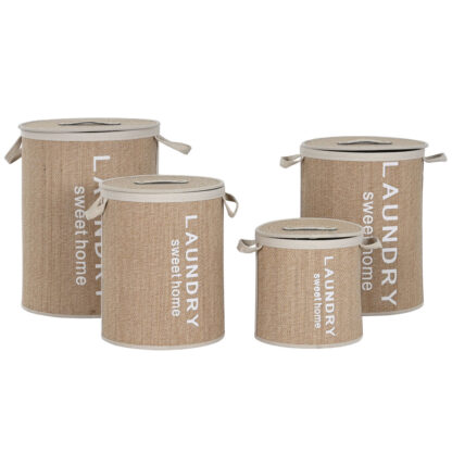 Καλάθι για τα Βρώμικα Ρούχα Home ESPRIT Λευκό Φυσικό Bamboo 40 x 40 x 53 cm 4 Τεμάχια