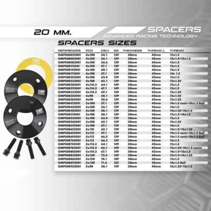 Σετ από Διαχωριστές OMP OMPS08022001 4x100 54,1 M12 x 1,5 20 mm