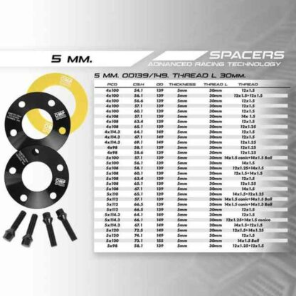 Σετ από Διαχωριστές OMP OMPS08060501 4x100 56,1 M12 x 1,5 5 mm