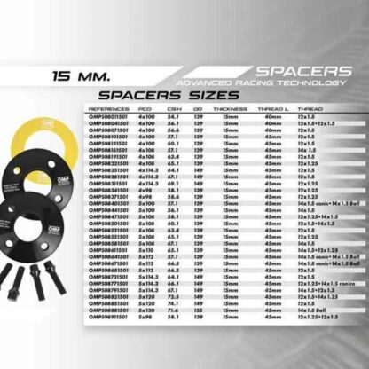 Σετ από Διαχωριστές OMP 4x100 56,6 M12 x 1,5 15 mm