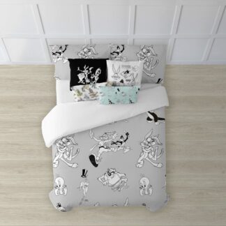 Κάλυψη παπλώματος Looney Tunes Looney B&W Λευκό black 175 Νήματα 260 x 240 cm