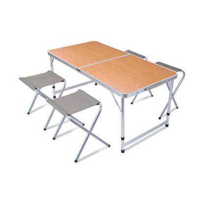 Redcliffs Foldable Camping Table with 4 Chairs 120x60x70 cm Brown - Σετ Τραπέζι με Καρέκλες Αλουμίνιο