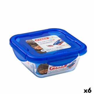 Ερμητικό Κουτί Γεύματος Pyrex Cook & Go 20,5 x 15,5 x 6 cm Μπλε 800 ml Γυαλί (x6)