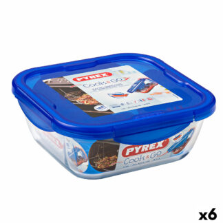 Ερμητικό Κουτί Γεύματος Pyrex Cook&go 20 x 20 x 10,3 cm Μπλε 1,6 L Γυαλί (x6)