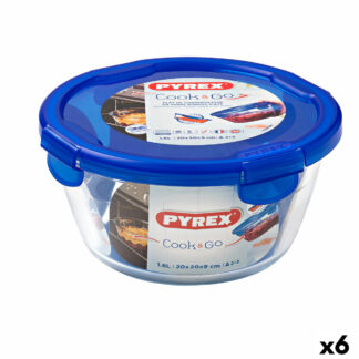 Ερμητικό Κουτί Γεύματος Pyrex Cook & go 21 x 21 x 9 cm Μπλε 1,9 L Γυαλί (x6)