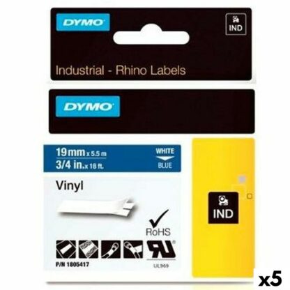 Πλαστικοποιημένη Ταινία για Στυλό Dymo Rhino 19 mm x 5,5 m Μπλε Λευκό Βινυλίου (5 Μονάδες)