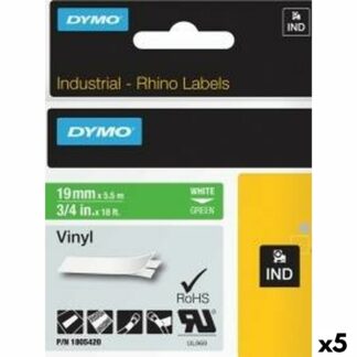 Πλαστικοποιημένη Ταινία για Στυλό Dymo Rhino 19 mm x 5,5 m Μπλε Λευκό Βινυλίου (5 Μονάδες)