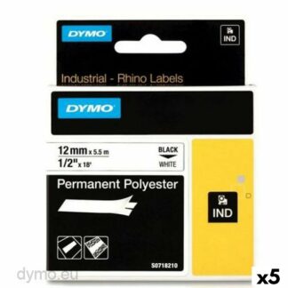 Πλαστικοποιημένη Ταινία για Στυλό Rhino Dymo ID1-19 19 x 5,5 mm Μαύρο πολυεστέρας Λευκό Αυτοκόλλητο (5 Μονάδες)