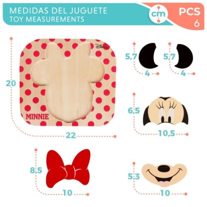 Ξύλινο Παιδικό Παζλ Disney Minnie Mouse + 12 Μηνών 6 Τεμάχια (12 Μονάδες)