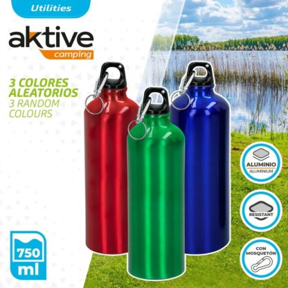 Μπουκάλι νερού Aktive 750 ml Snap γάντζος Αλουμίνιο 7 x 25 x 7 cm (24 Μονάδες)