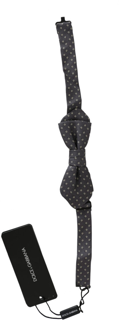 Dolce & Gabbana - Elegant Silk Gray Circle Pattern Bow Tie