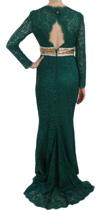 Dolce & Gabbana - Emerald Elegance Long Sleeve Floor-Length Dress