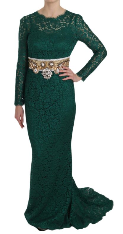 Dolce & Gabbana - Emerald Elegance Long Sleeve Floor-Length Dress