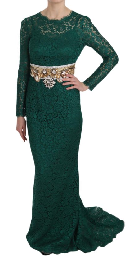 Dolce & Gabbana - Emerald Elegance Long Sleeve Floor-Length Dress