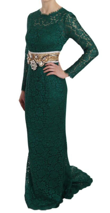 Dolce & Gabbana - Emerald Elegance Long Sleeve Floor-Length Dress