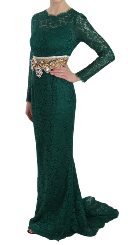 Dolce & Gabbana - Emerald Elegance Long Sleeve Floor-Length Dress