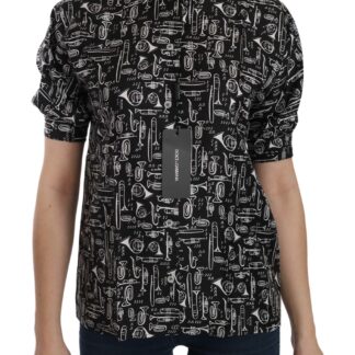 Dolce & Gabbana - Musical Instrument Print Silk Collared Top