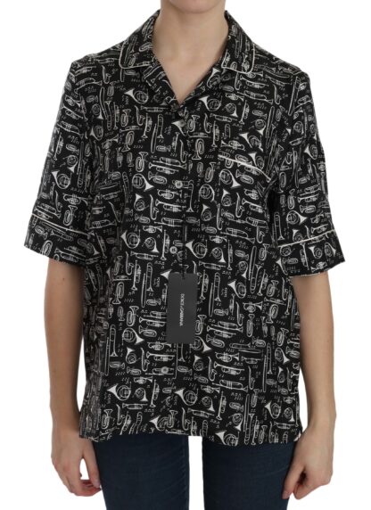 Dolce & Gabbana - Musical Instrument Silk Collared Top