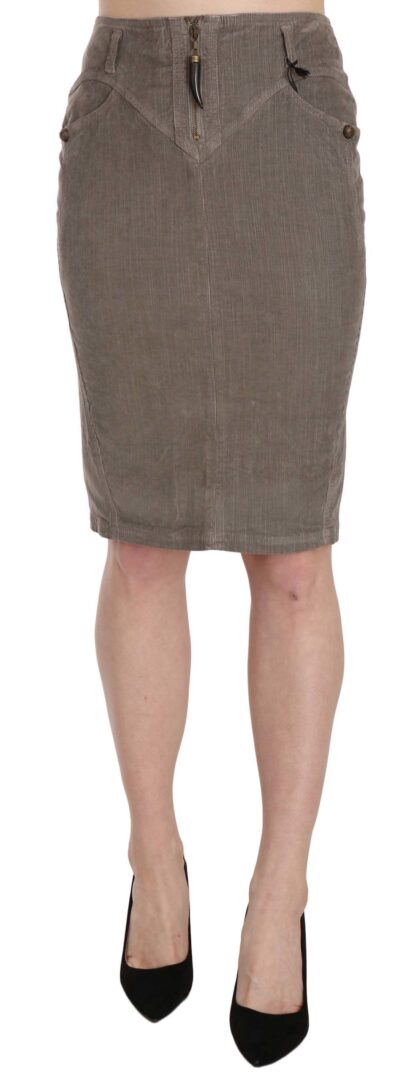 Just Cavalli - Chic Gray Pencil Skirt with Logo Details