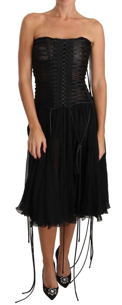 Dolce & Gabbana - Elegant Strapless A-line Midi Corset Dress