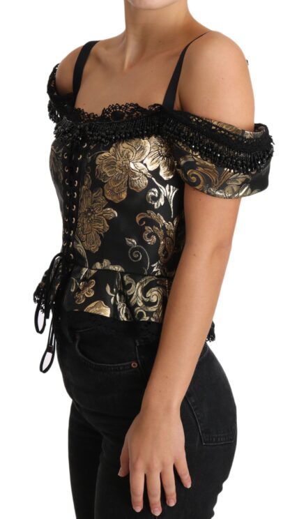 Dolce & Gabbana - Elegant Floral Jacquard Blouse with Crystal Details