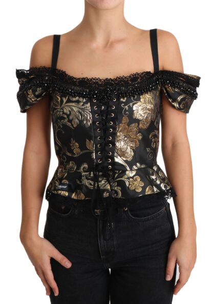 Dolce & Gabbana - Elegant Floral Jacquard Blouse with Crystal Details