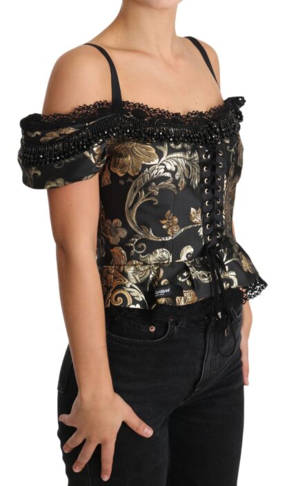 Dolce & Gabbana - Elegant Floral Jacquard Blouse with Crystal Details