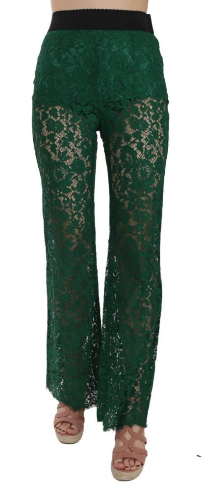 Dolce & Gabbana - Floral Lace Green Palazzo Trousers