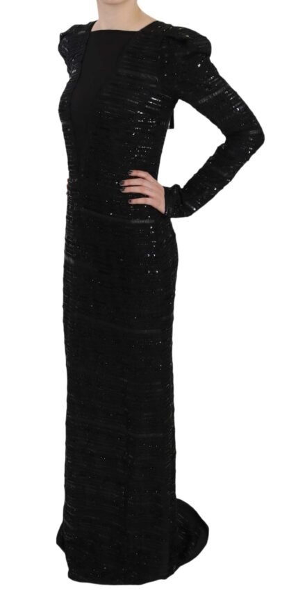 John Richmond - Black Silk Sheath Maxi Dress with Sequins