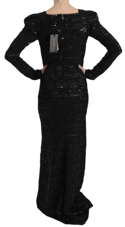 John Richmond - Black Silk Sheath Maxi Dress with Sequins