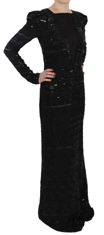 John Richmond - Black Silk Sheath Maxi Dress with Sequins