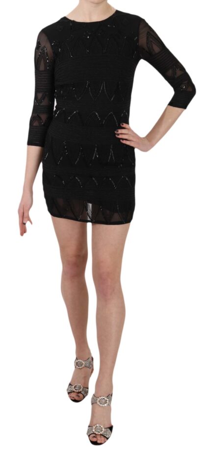 John Richmond - Elegant Black Silk Mini Dress with Sequins