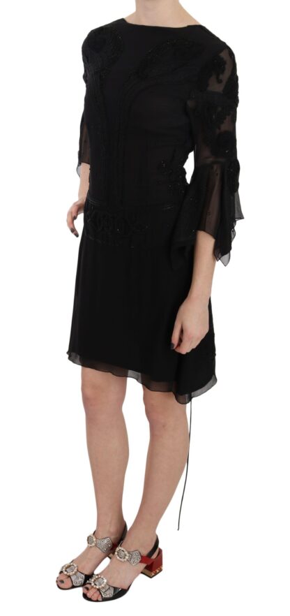 John Richmond - Elegant Black Sequined Silk Mini Dress