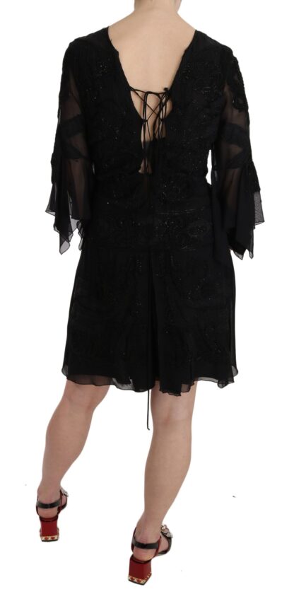 John Richmond - Elegant Black Sequined Silk Mini Dress