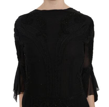 John Richmond - Elegant Black Sequined Silk Mini Dress