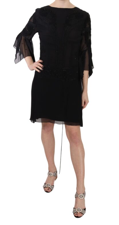 John Richmond - Elegant Black Sequined Silk Mini Dress