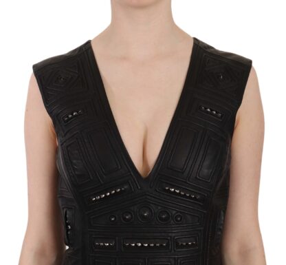 John Richmond - Studded Black Leather Mini Sheath Dress