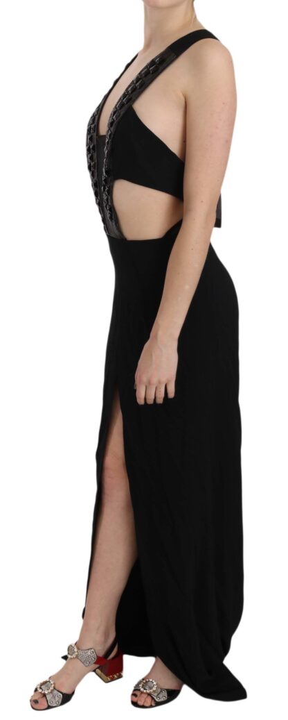 John Richmond - Elegant Flare Maxi Evening Dress with Crystal Accents