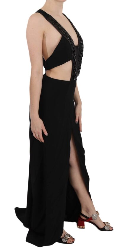 John Richmond - Elegant Flare Maxi Evening Dress with Crystal Accents