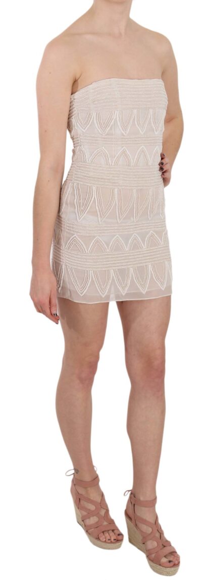 John Richmond - Chic Beige Embellished Silk Mini Dress