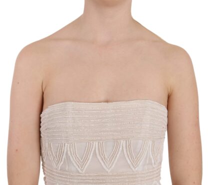 John Richmond - Chic Beige Embellished Silk Mini Dress