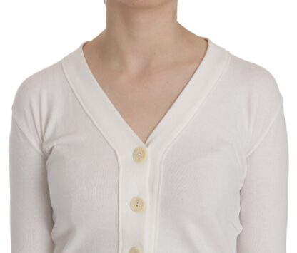 BYBLOS - Elegant White V-Neck Cropped Cardigan Blouse