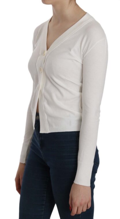 BYBLOS - Elegant White V-Neck Cropped Cardigan Blouse