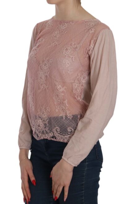 PINK MEMORIES - Elegant Pink Lace Boat Neck Blouse