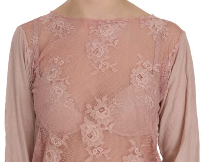 PINK MEMORIES - Elegant Pink Lace Boat Neck Blouse