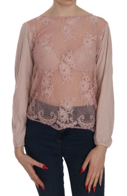 PINK MEMORIES - Elegant Pink Lace Boat Neck Blouse