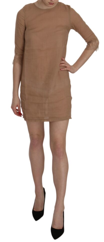 PINK MEMORIES - Elegant Brown Shift Mini Dress