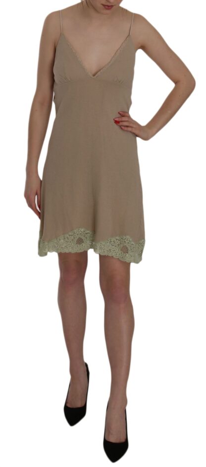 PINK MEMORIES - Elegant Beige Lace Spaghetti Strap Mini Dress