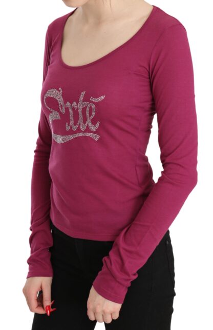 Exte - Elegant Pink Crystal Embellished Long Sleeve Top