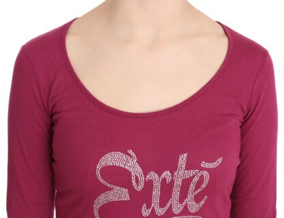 Exte - Elegant Pink Crystal Embellished Long Sleeve Top